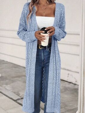 Solid Color Hollow Out Knit Long sleeve duster/  Cardigan Sweater, size 5xl